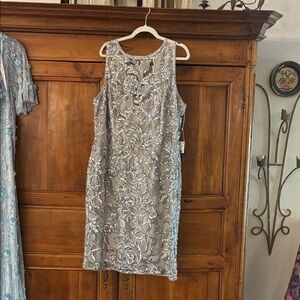 Adrianna Papell Silver Sequin Floral Midi Dress
